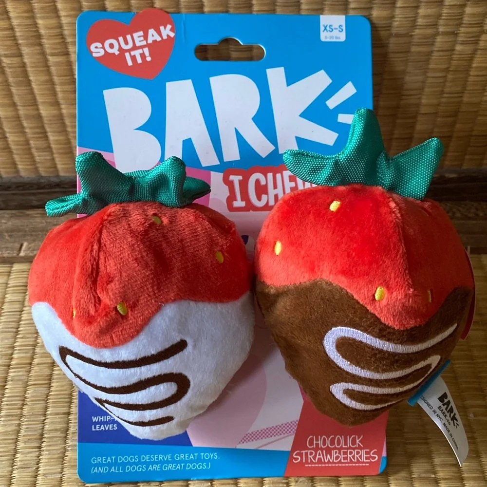 🆕BARK: Small Dog Toys- Chocolate dipped Strawberries- 2 per pack.